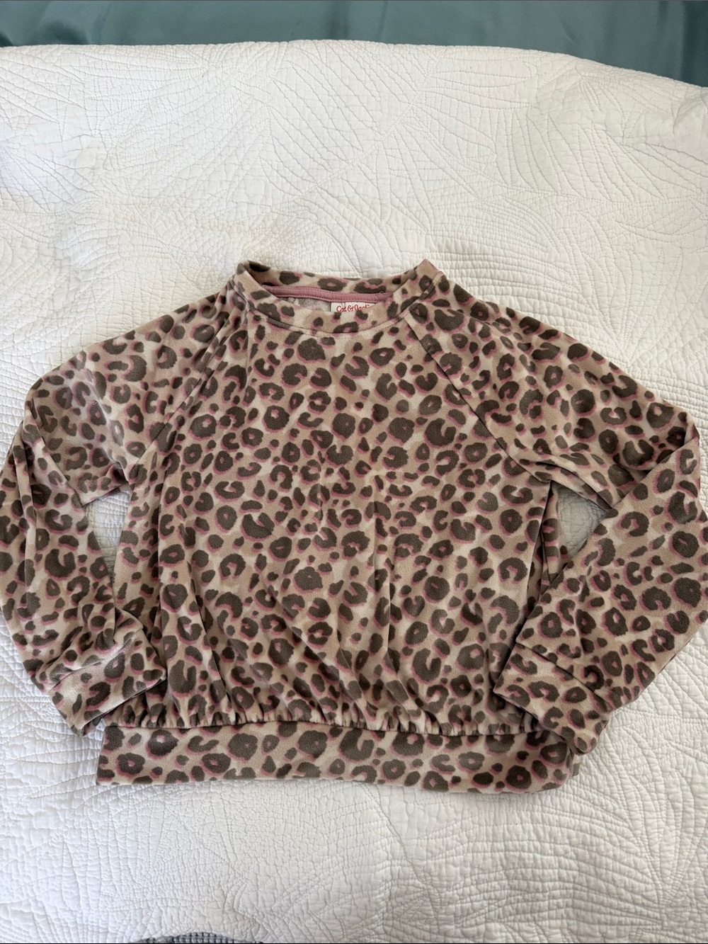 Cat & Jack Beige and Pink Leopard-Print Pullover Sweatshirt